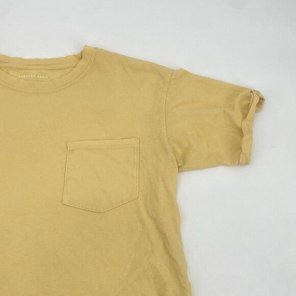 American Eagle Yellow Pocket Tee Short Sleeve Boxy Cropped Shirt Size Small - Picture 5 of 9